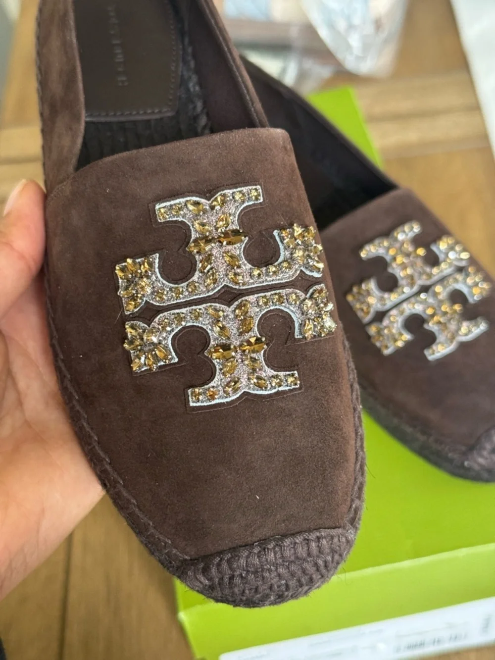Tory Burch crystal logos brown