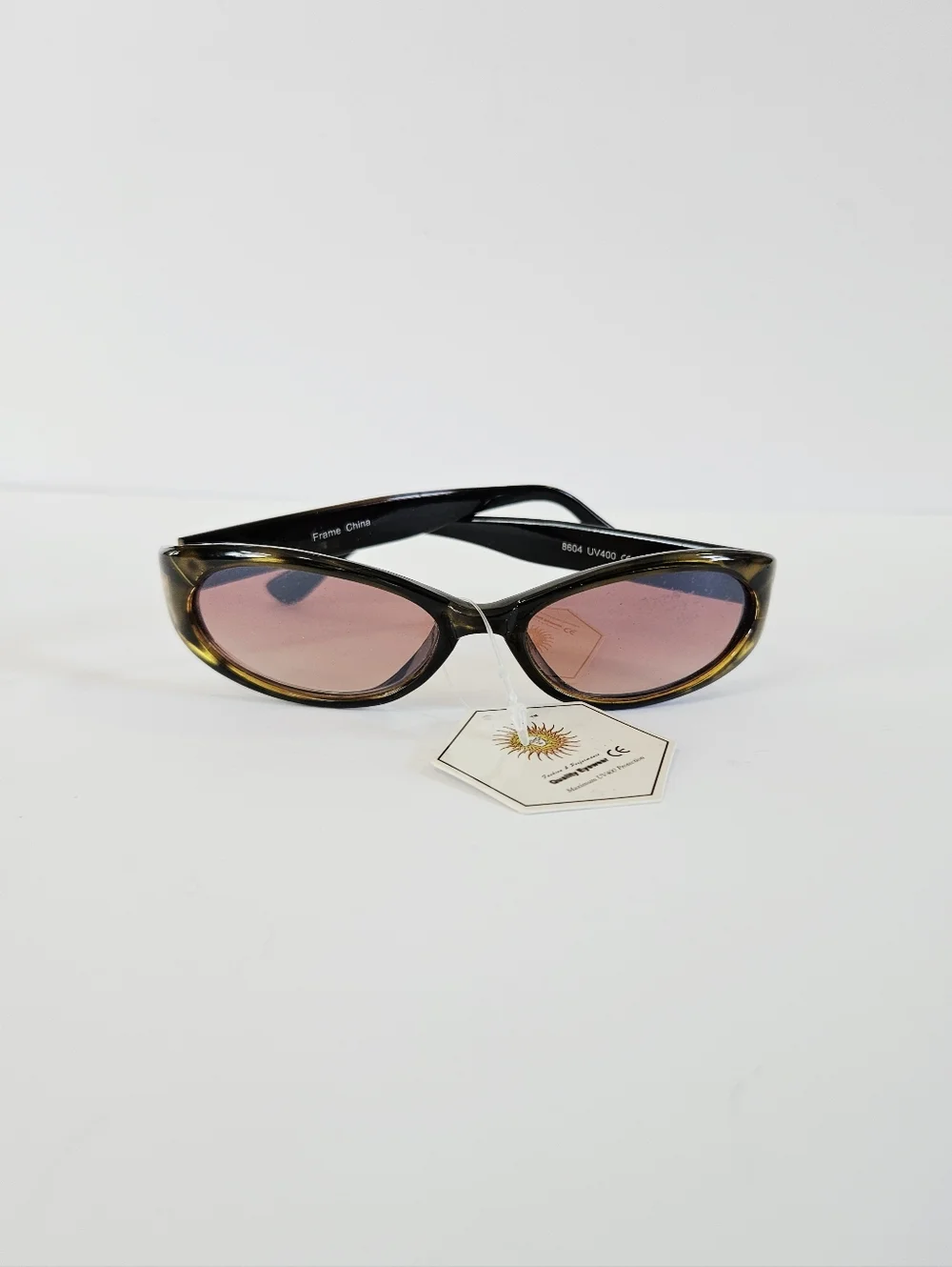 Vintage Deadstock NWT Tortoise Shell Slim Frame Oval Cat Eye Lucite Sunglasses