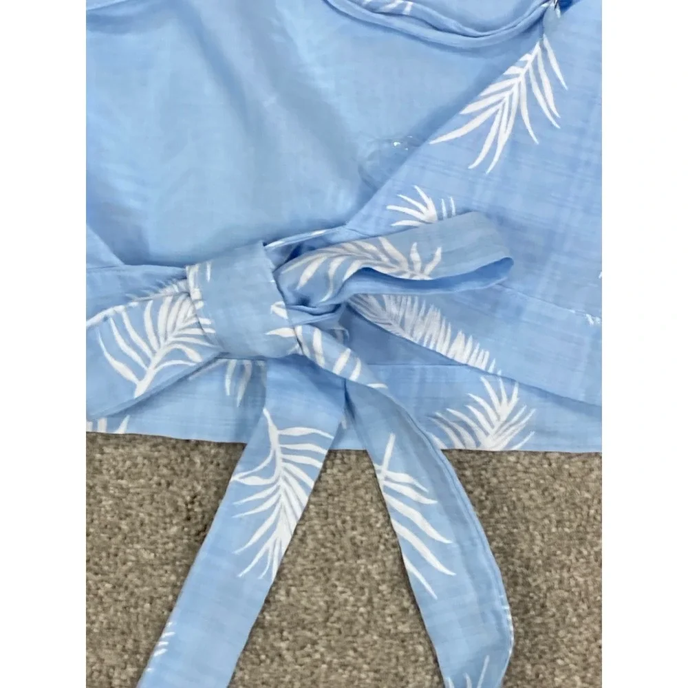 Hyfve Palm Leaf Print Tie Back Halter Crop Top Women L Pastel Blue Vacation Boho