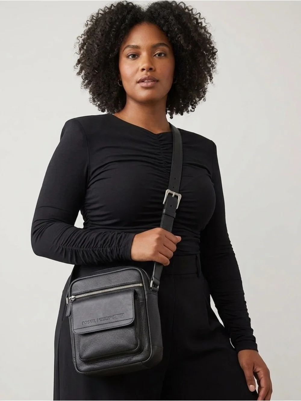 Fossil Expedition co. Black Leather Messenger Rare Vintage Crossbody Bag