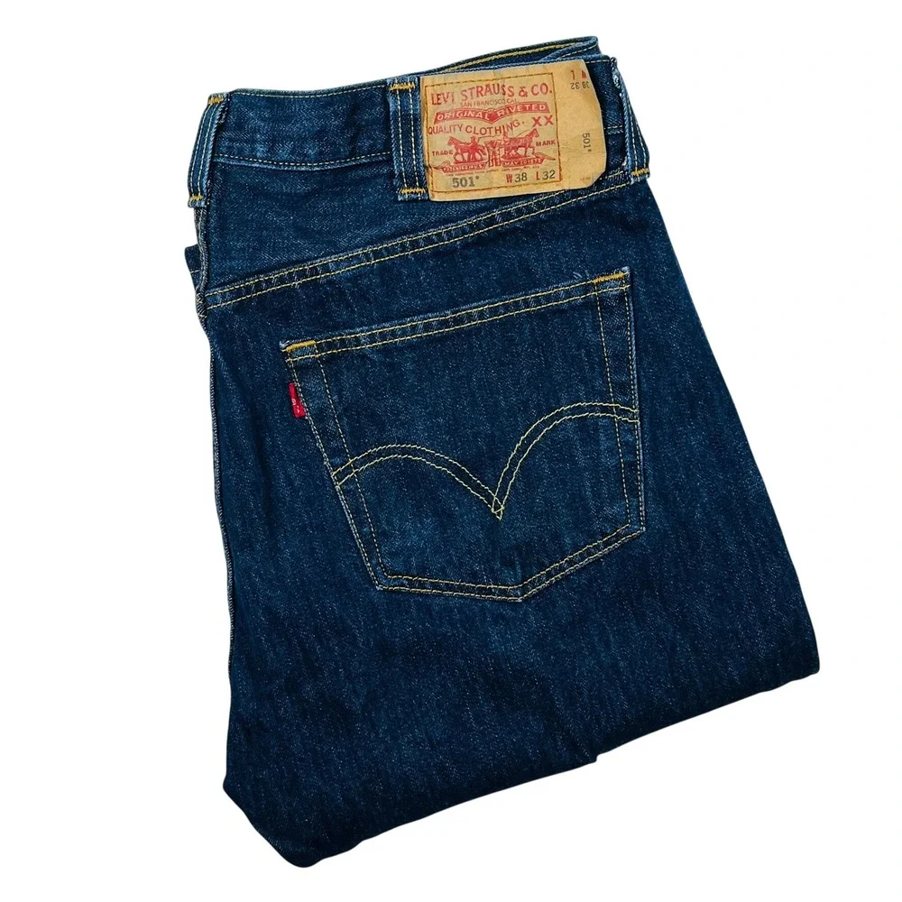 Levi's 501 Original Jeans Mens 38x32 (Fits 36x29) Blue Straight Button Fly Y2K