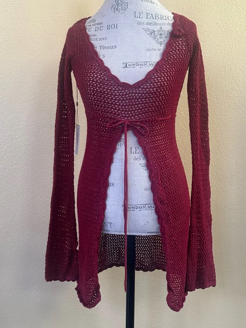 Frankie’s Bikinis Collette Crochet Tunic Cover Up In Ruby Red Small New With Tag