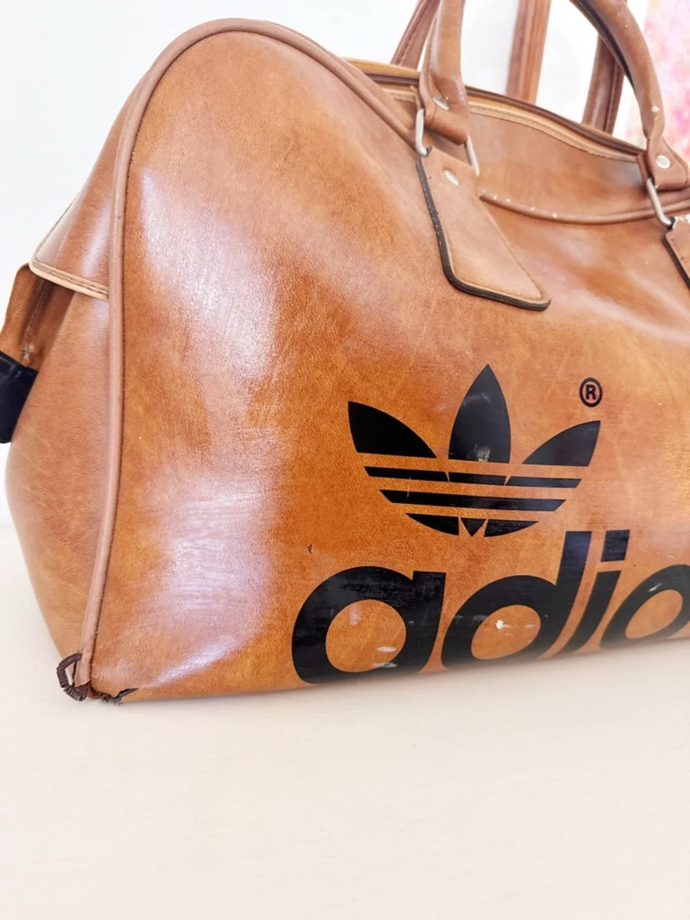 Vintage adidas Brown Duffel Bag with Black Logo