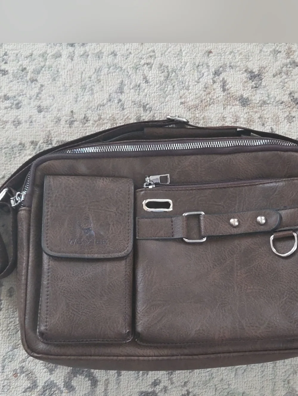WEIXIER Men's PU Shoulder Bag Crossbody Bags Leather Handbag Dark Brown