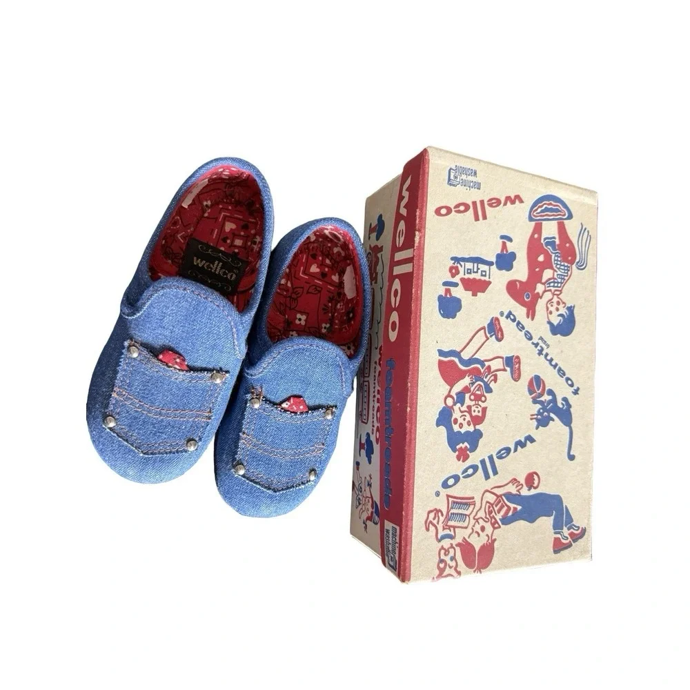 Vintage 1960s Wellco Denim bandana western slip on‎ shoes new sz 9 W