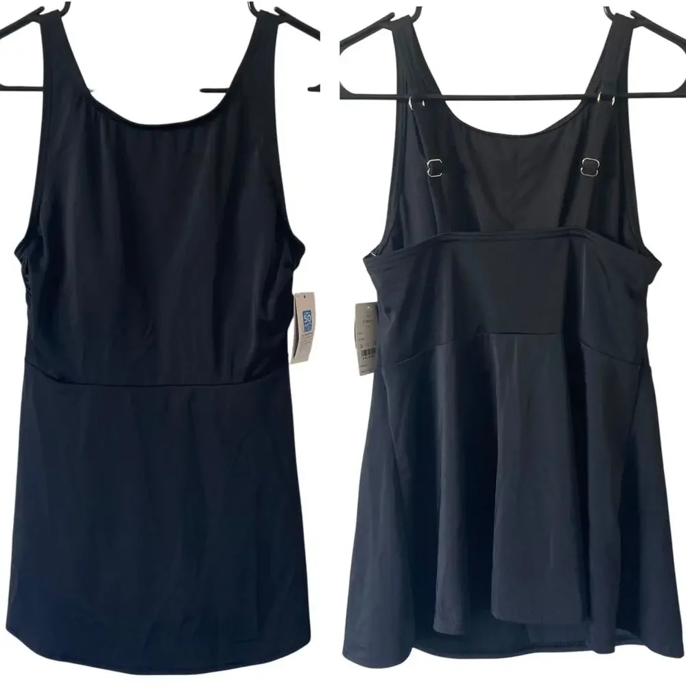 NEW LAND'S END Adjustable Flutter Tankini Top Size Small Black Sporty Modest