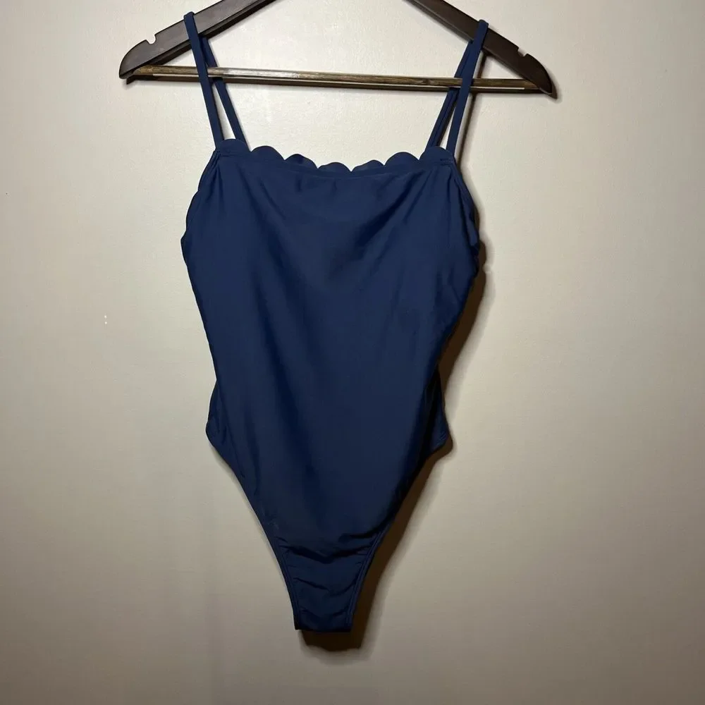 Cupshe Blue Scalloped Square One Piece Swimsuit New With Tags Blue Pool Beach‎