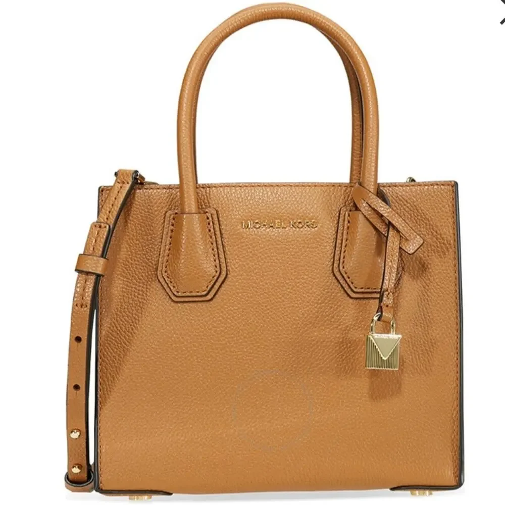 NWT Michael Kors Medium Mercer Tan Leather Belted Satchel Crossbody Purse