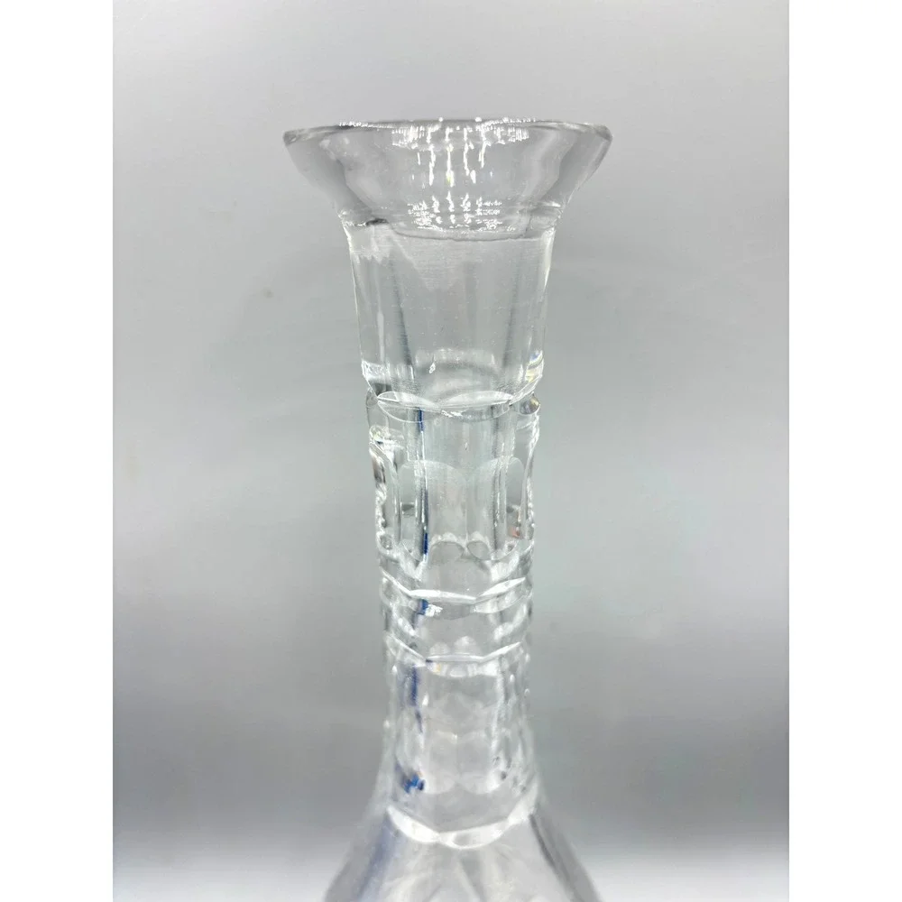 Vintage Cut Glass Decanter Starburst Diamond Pattern Clear Crystal Barware 12.5