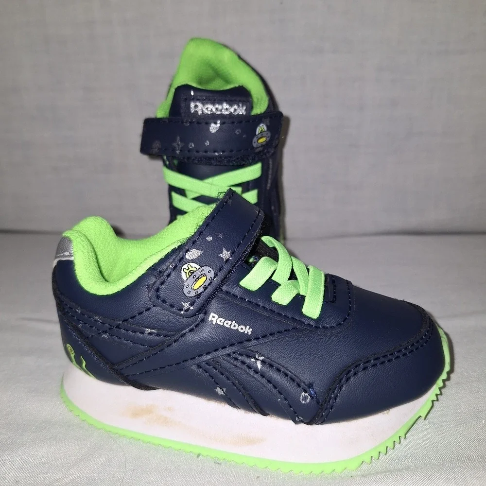 Shoes Sneakers Reebok Baby US 5  Space Infant Toddler Navy Blue Neon Green