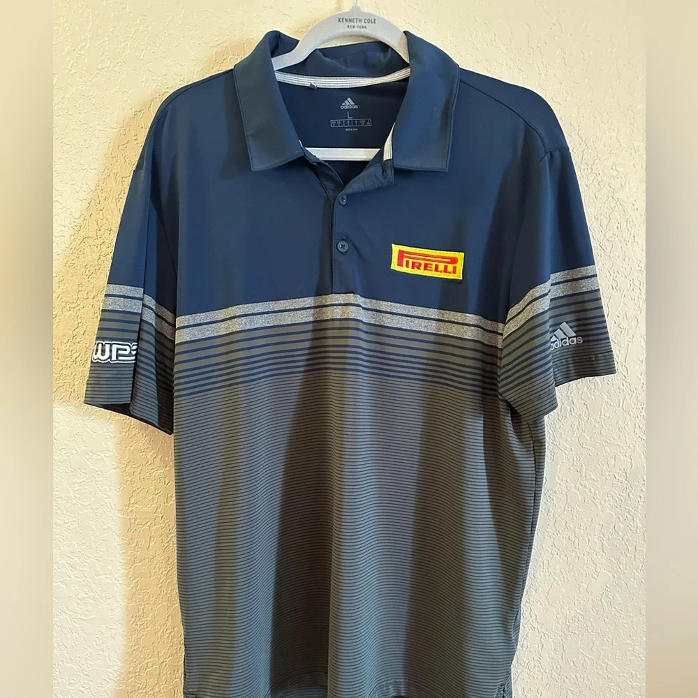 Adidas‎ Pirelli Tires Golf Polo Shirt Large Blue And Gray