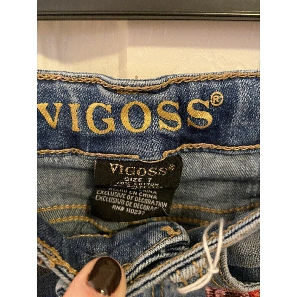 Vigoss Girls Jean Shorts With Embroidered Flowers Sz.7
