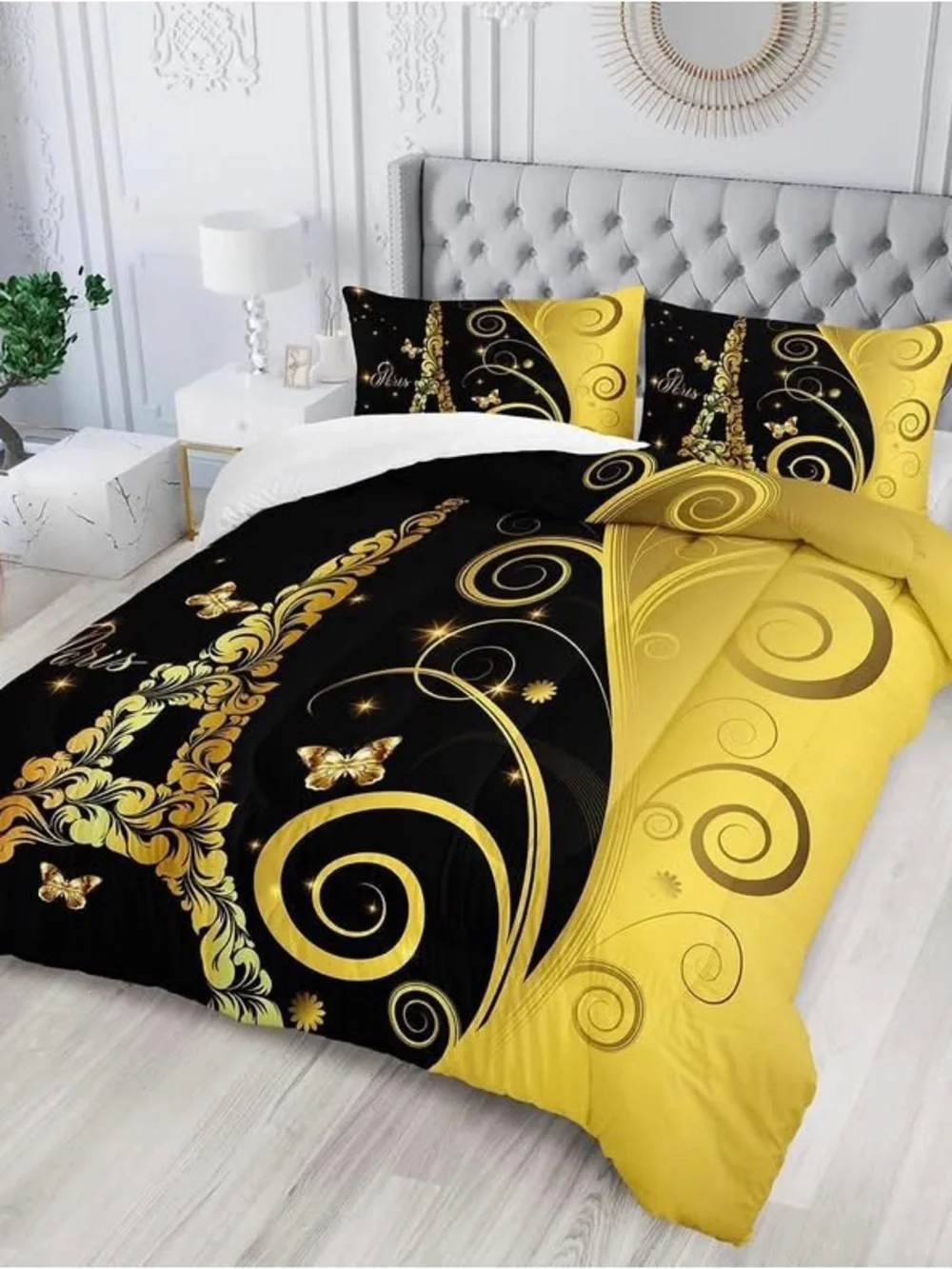 AILONEN Eiffel Tower Comforter Duvet Set Queen, 3 Pieces Quilt and 2 Pillowcases