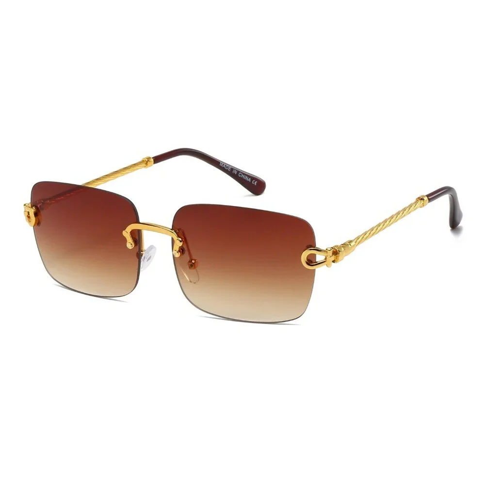 Men Sunglasses Brown Lens Square Gold Frame Street‎ Wear Light Weight Lentes New