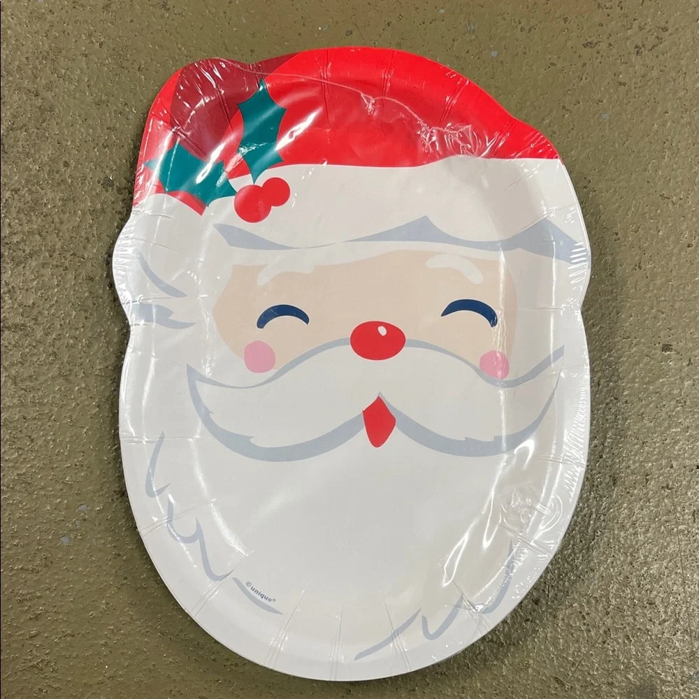 Santa Claus Face Disposable Christmas Paper Plates 40 Count NWT