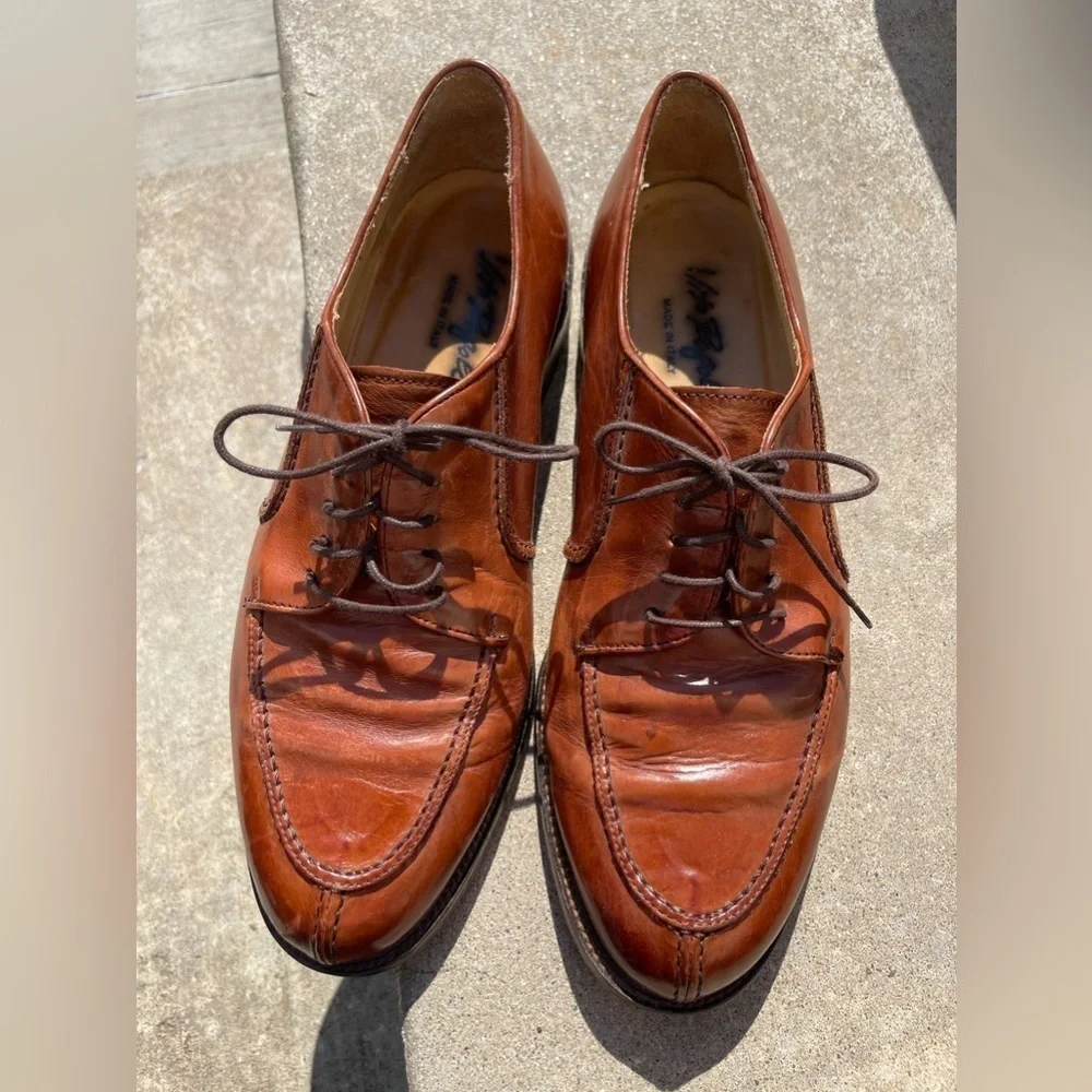 Vito Rufolo Men’s Italian Leather Chestnut Brown Oxford Shoes Size 9.5