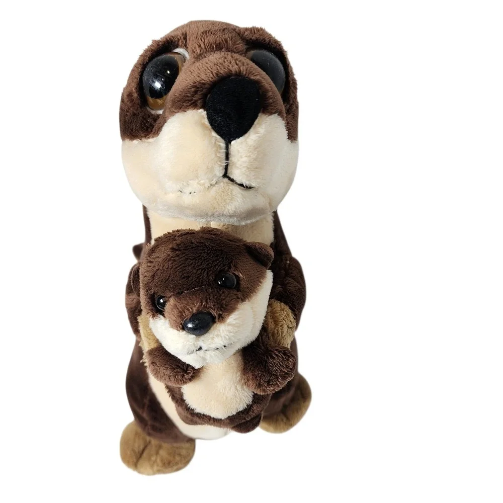 Petting Zoo Adorable Mom and Baby Otter Plush Toy‎ Large Big Eyes Brown