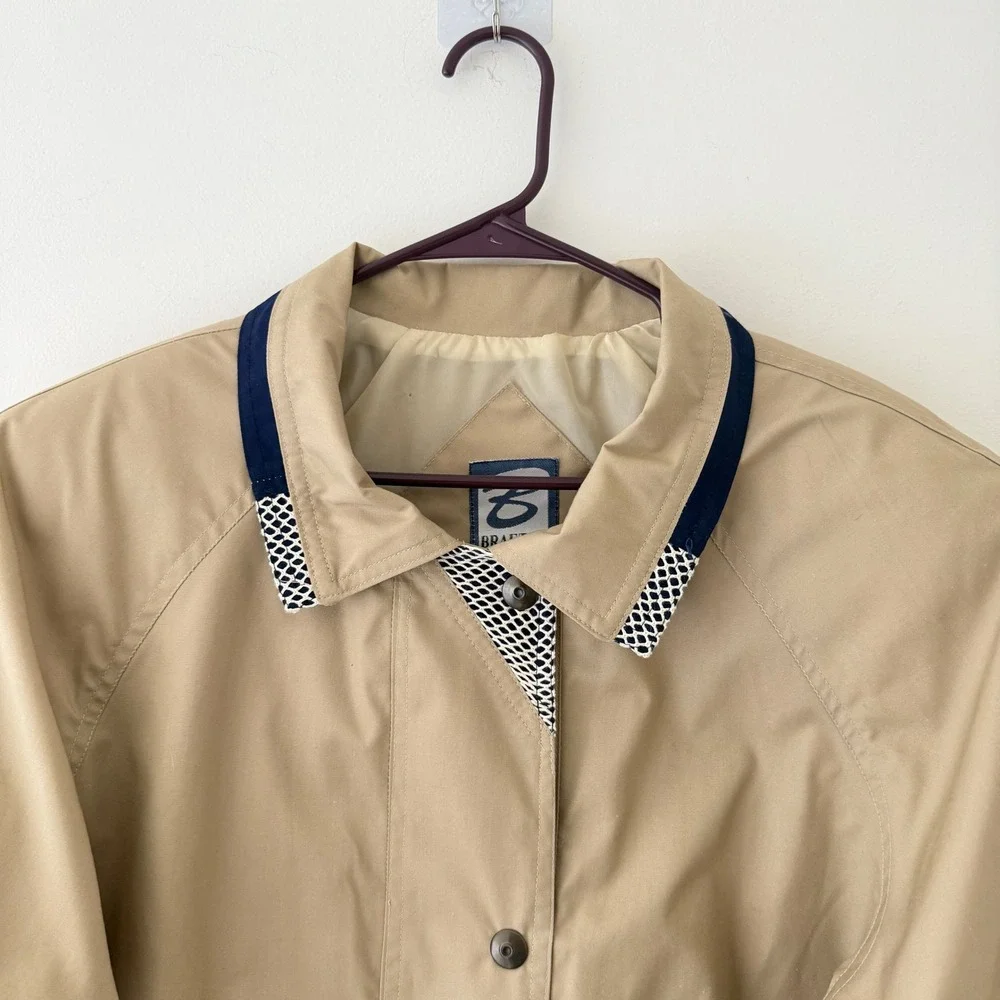 Vintage Womens Two Tone Utility Barn Jacket‎ Size M Tan Cream Drawstring 90s