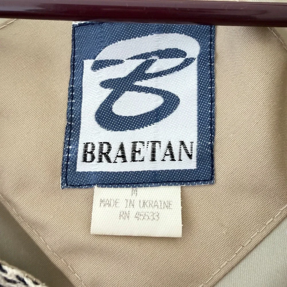 Vintage Womens Two Tone Utility Barn Jacket‎ Size M Tan Cream Drawstring 90s