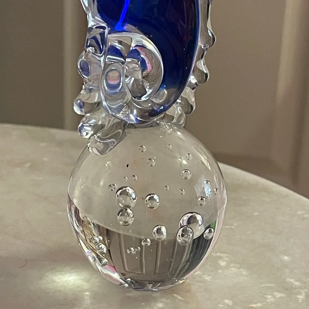 Blue Art Glass Seahorse Figurine or Paperweight Cobalt/Clear Blown Glass