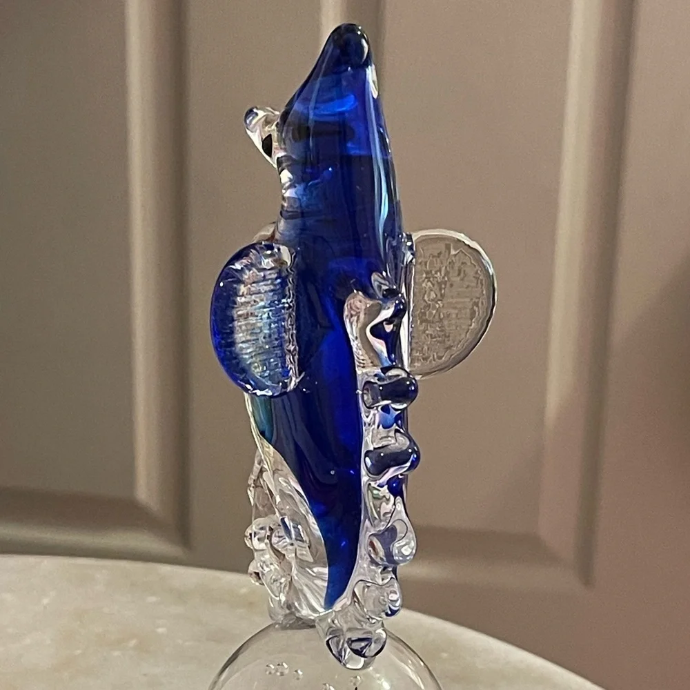 Blue Art Glass Seahorse Figurine or Paperweight Cobalt/Clear Blown Glass