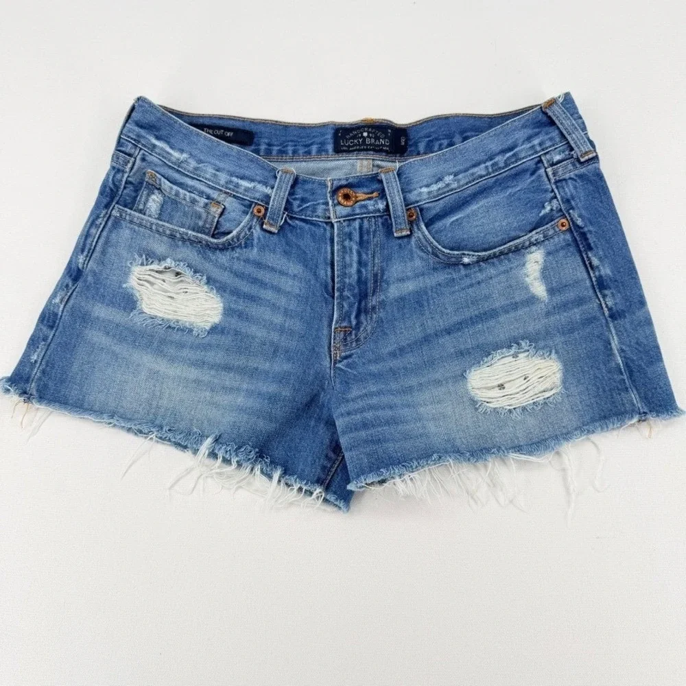 Lucky Brand The Cutoff Denim Shorts Womens Size 4 Distressed Raw Hem