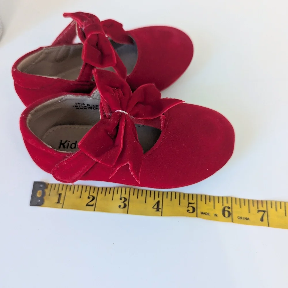 Kiderence Red Bow Flats Baby Girl 8.5 Toddler Velvet