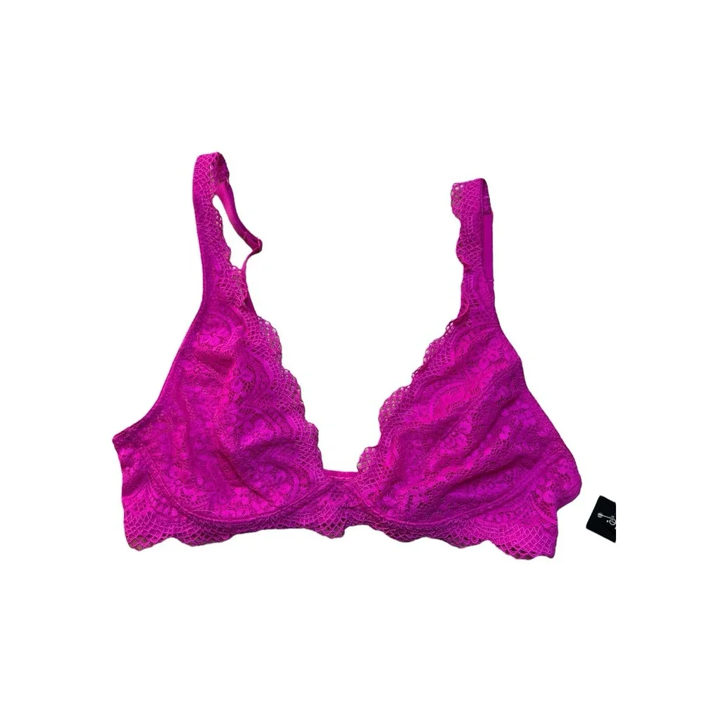 NEW Ambrielle Bra Small 5 Extreme Pink ‎ Lace Bralette J73J003 Adjustable Strap