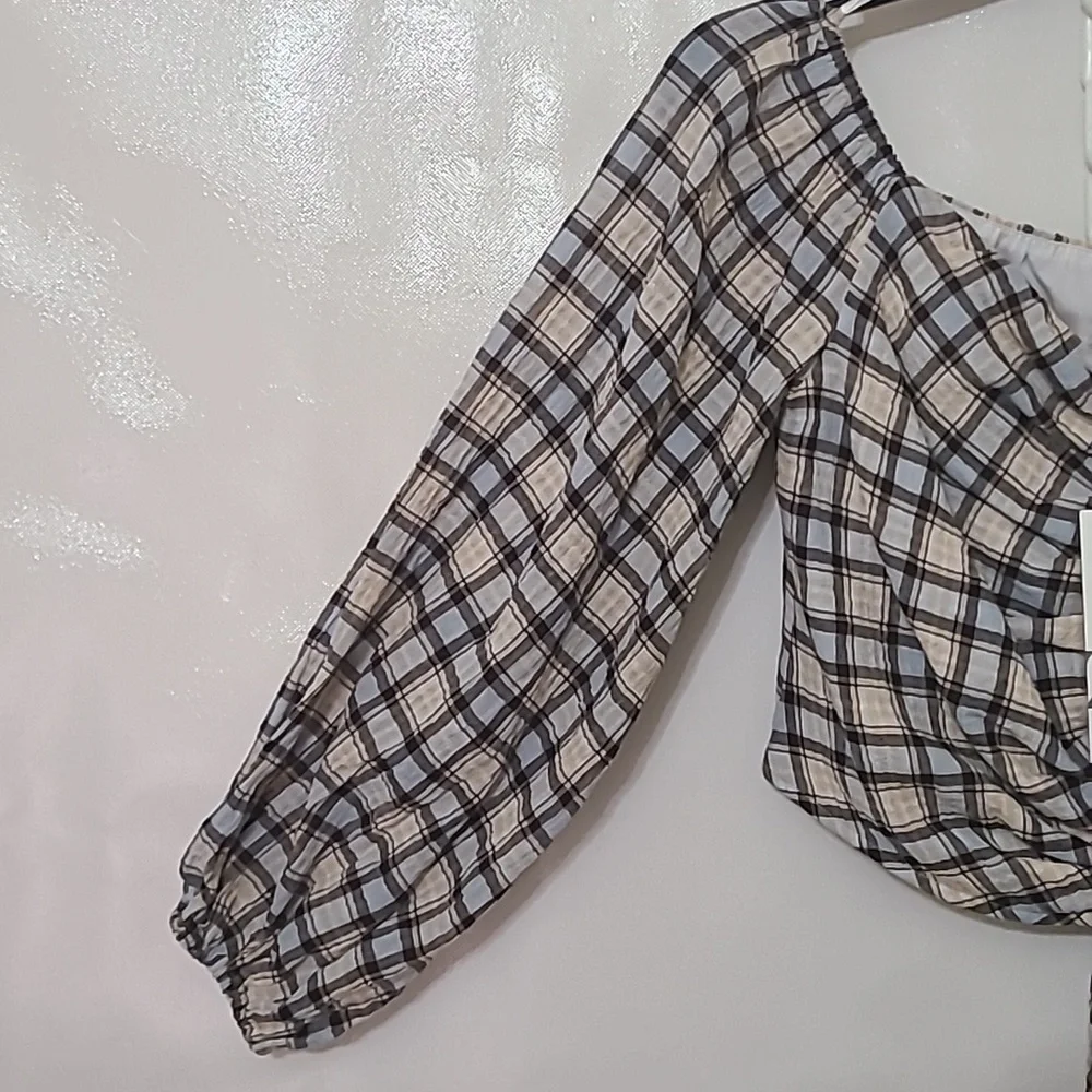 Zara Women's‎ Plaid Long Sleeve Crop Black & White Top Size Medium NEW WITH TAGS