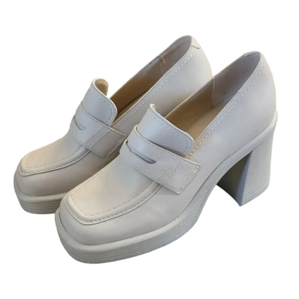 Steve Madden Fulfill Bone Leather Heeled Chunky Platform Penny Loafers Size 7