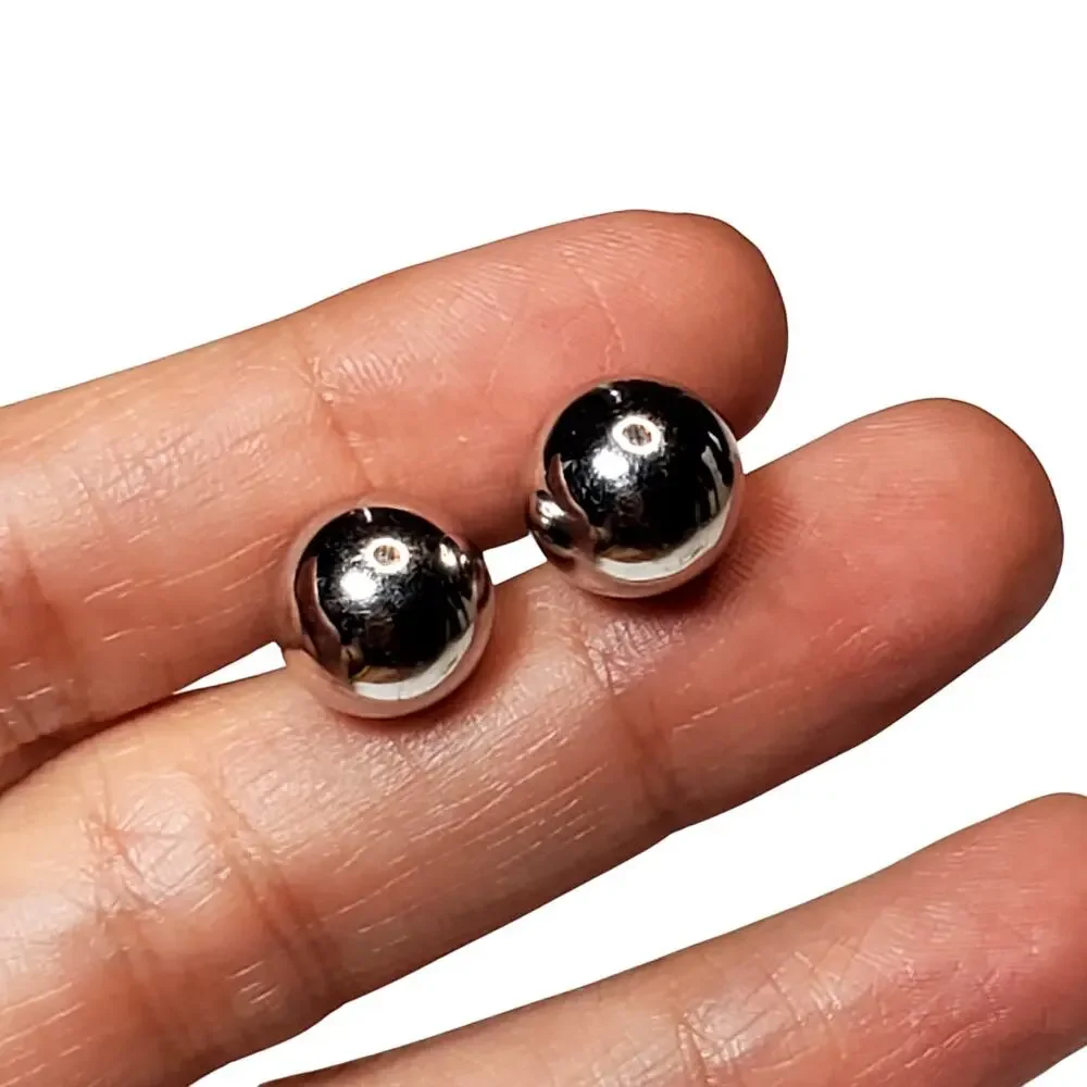Silver Tone Ball Cufflinks Minimalist Basic Vtg 1