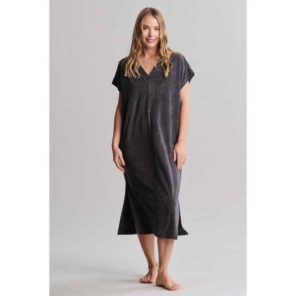 Barefoot Dreams Beach Cozy Terry Caftan Size Small in Carbon Gray Resort Cruise