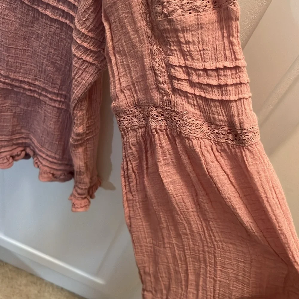 Free People Olivia Peony Bohemian Eyelet Lace Top Bell Long Sleeve Blouse S