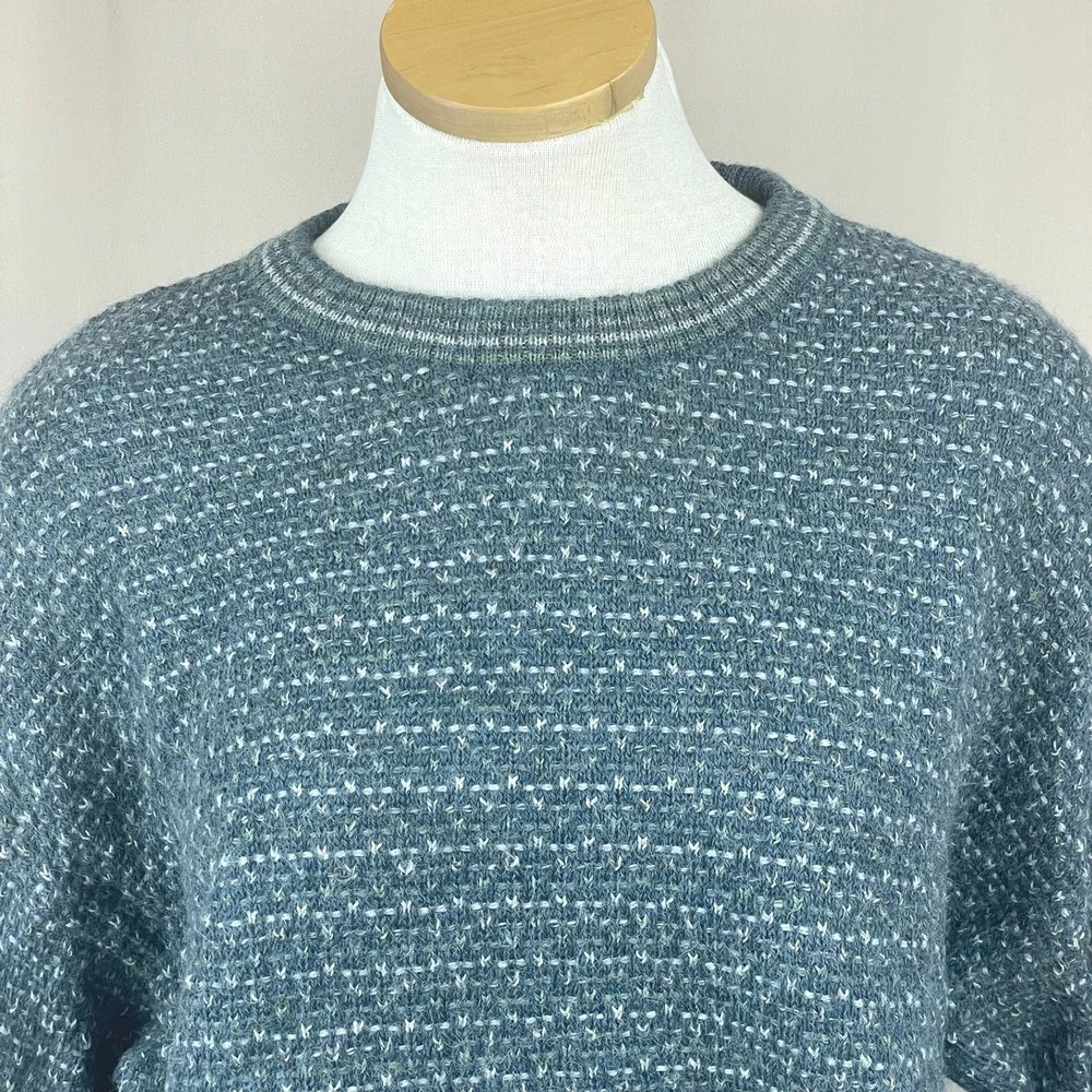 Vintage Mens (M/L) Alpaca Knit Sweater Blue Gray BERMAN Ski Grandpa Gorp‎ Cabin