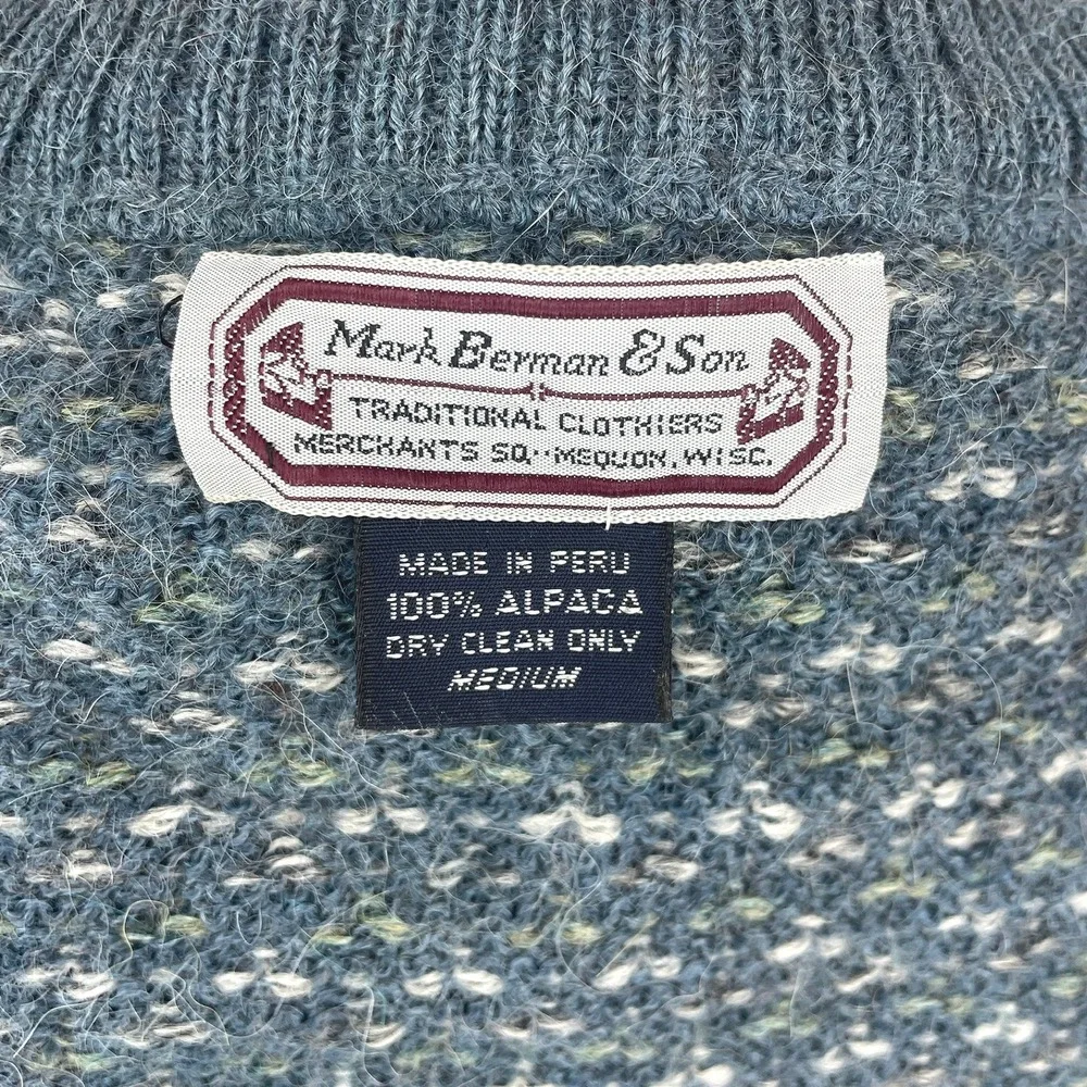 Vintage Mens (M/L) Alpaca Knit Sweater Blue Gray BERMAN Ski Grandpa Gorp‎ Cabin