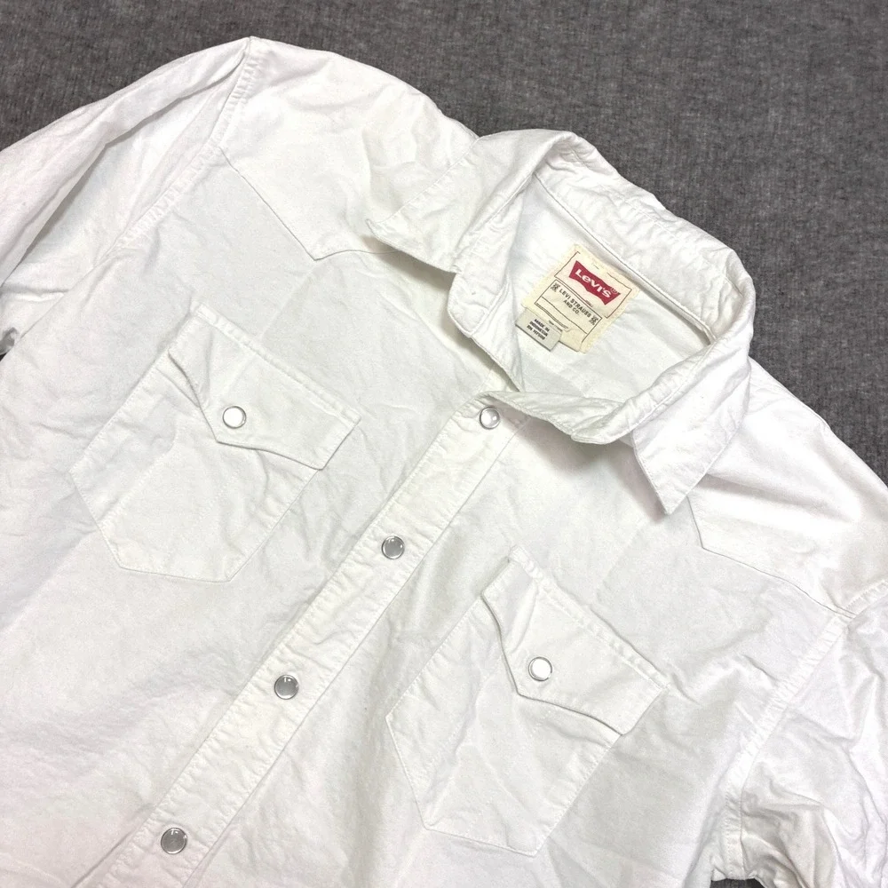 Levi's Western Shirt Mens M White Pearl Snap Button Long Sleeve Cotton