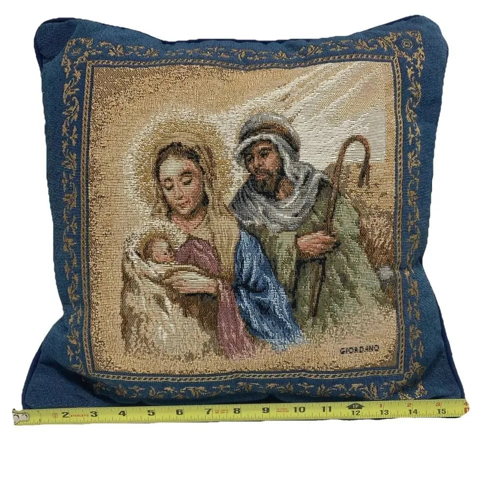 Riverdale Christmas Decorative Tapestry Throw Pillow Baby Jesus Mary &‎ Joseph