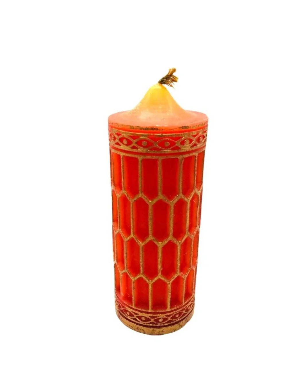 Radiant Originals Pillar Candle Gothic Cathedral Pane Red Gold Vintage MCM