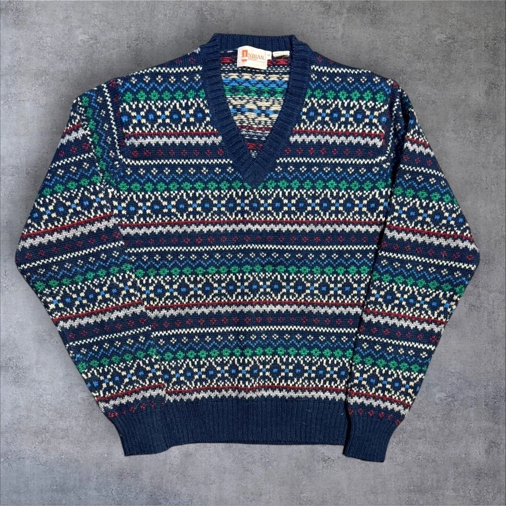 Vintage 80s Indian Brand Wool Sweater‎ Green Wpl 12391 Men's Size Medium