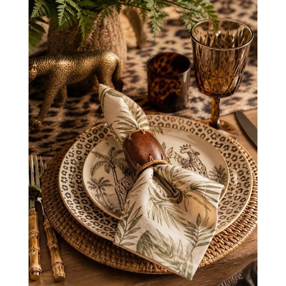 Set of 6 Pier 1 Imports Tamarind Napkin Rings Brown W/ Raffia-style Stitching