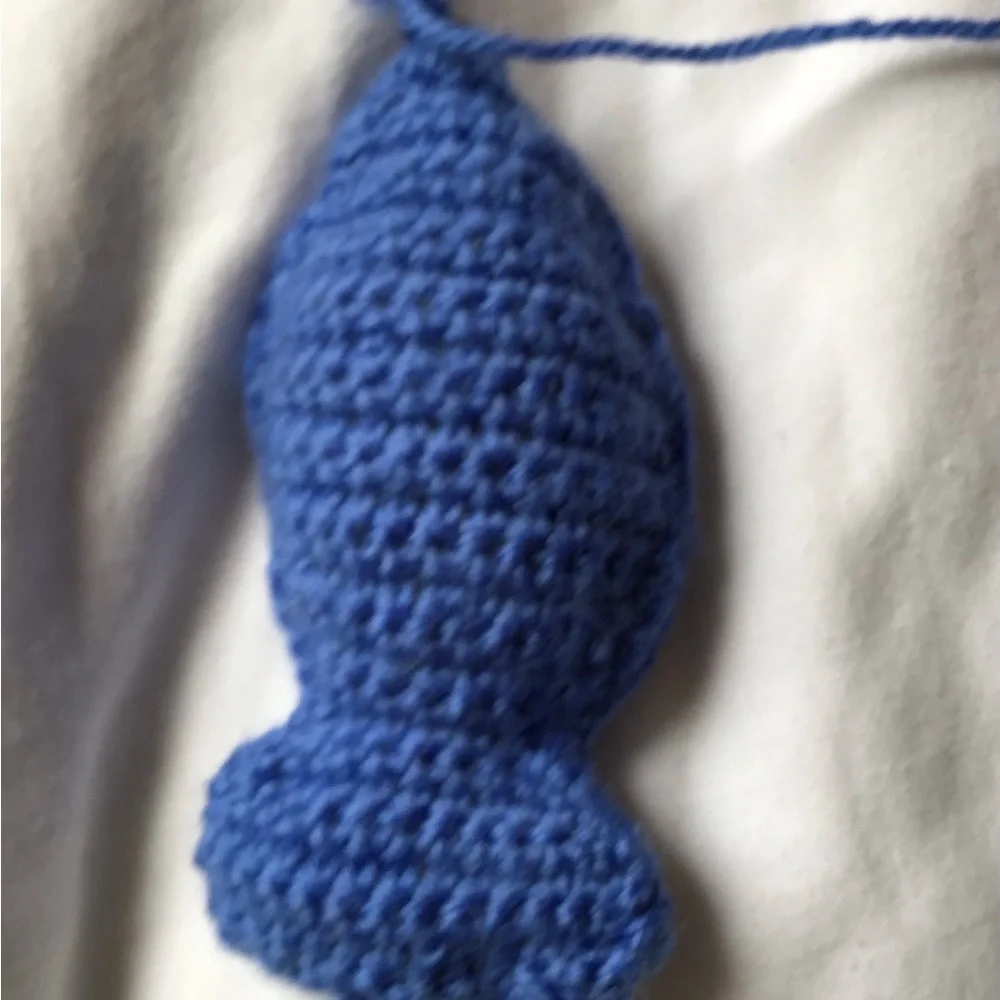 Handmade Crocheted Cat Toy Blue Fish With 32