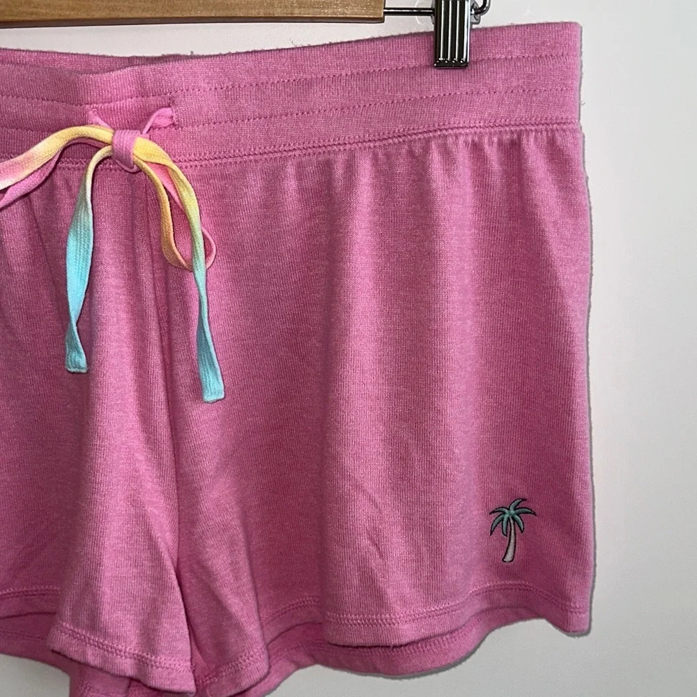 PJ Salvage Pink Berry Shorts with Multicolor Tie / Embroidered Palm Tree