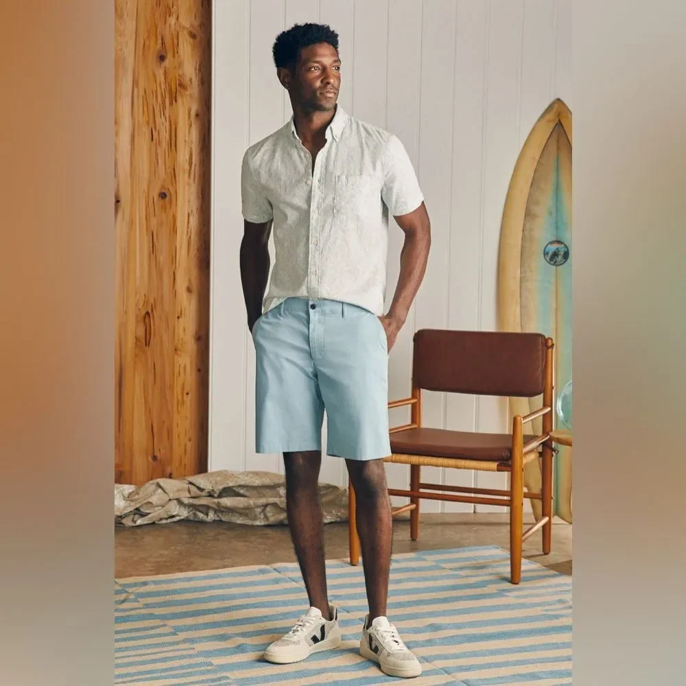 Faherty Movement Chino Short 8” Light Blue Shorts Men 33 Organic Cotton Casual