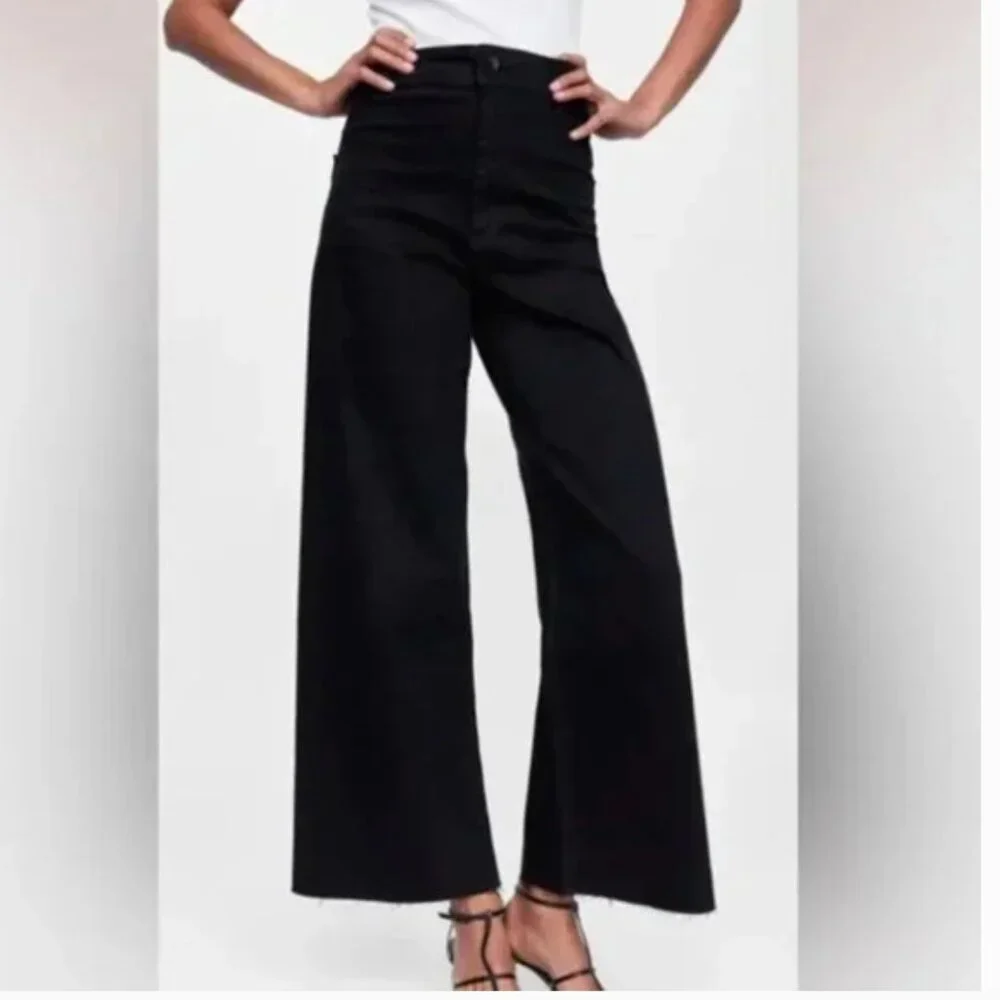 Zara Black Marine Straight Denim Jeans 0 wide leg high rise