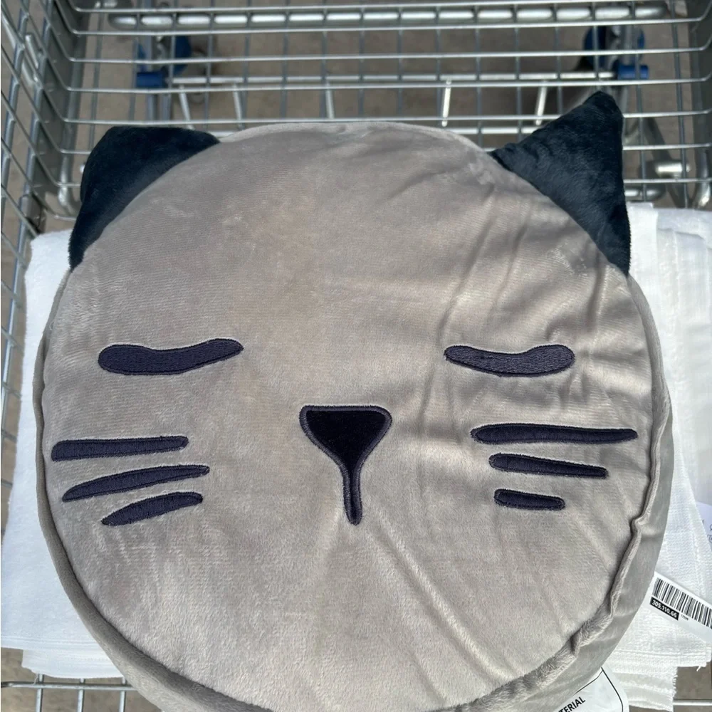 IKEA Gray and Black Cat Face Pillow cushion for bed or sofa new discontinued