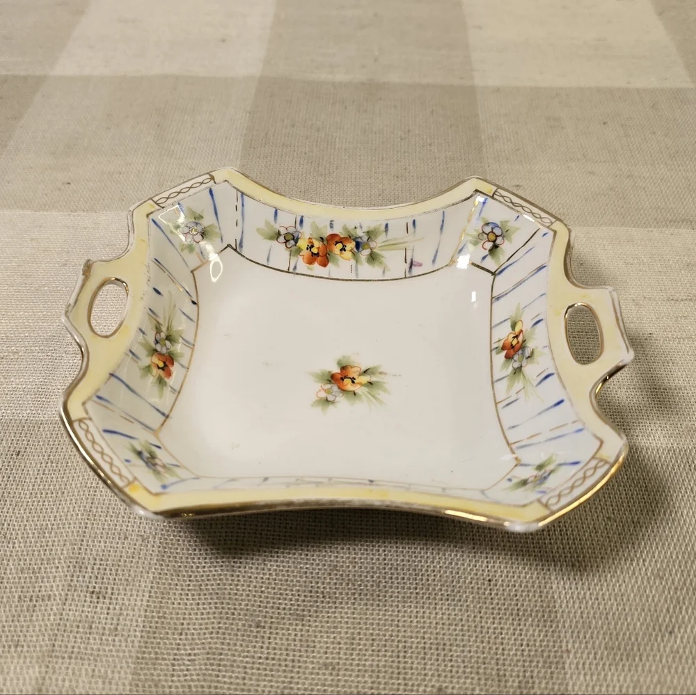 Vintage Porcelain Hand Painted Floral Small Trinket Vanity Tray Dish X 2