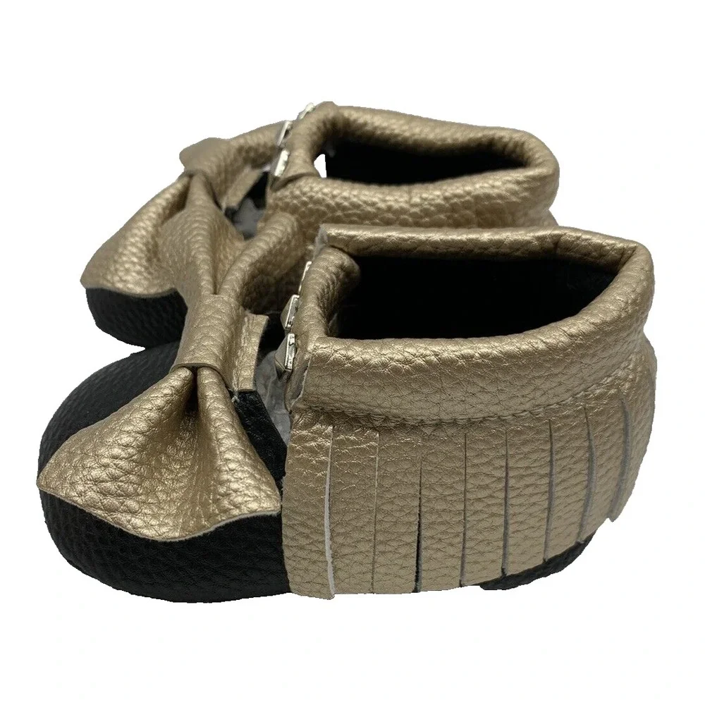 Romirus Baby Girls Bow‎ Tassel Fringe Leather Moccasins Crib Shoes EUC