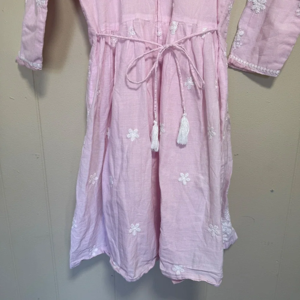 VTG Girls‎ Pink Cotton White Floral Embroidered Dress XL 14/16 Cottagecore Indie