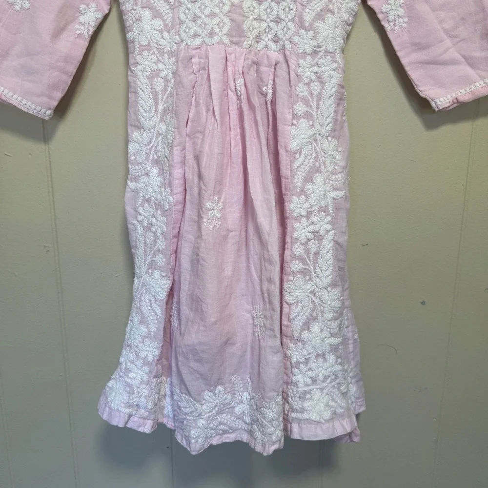 VTG Girls‎ Pink Cotton White Floral Embroidered Dress XL 14/16 Cottagecore Indie