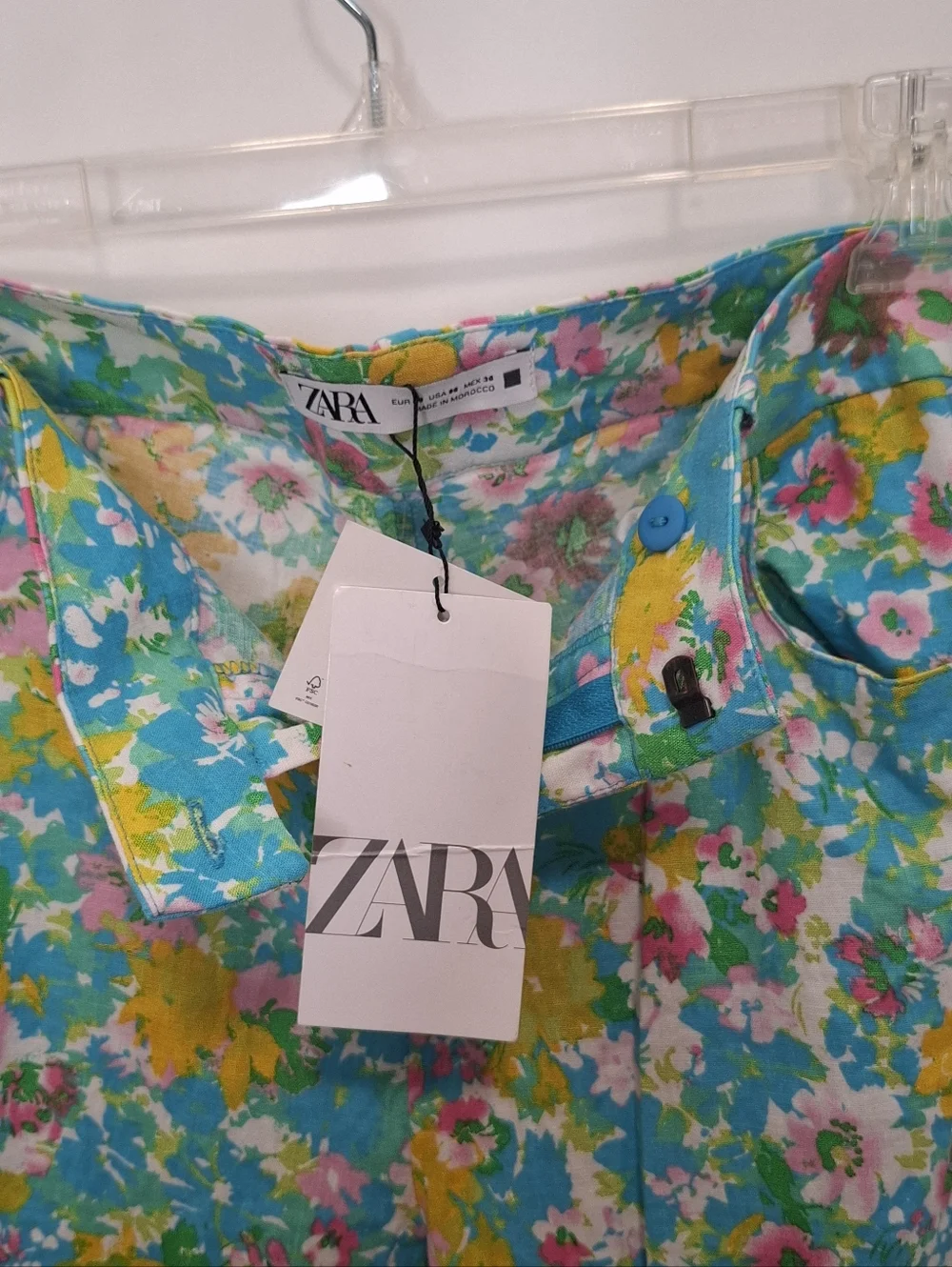 Zara Vibrant Floral Linen Blend Mini Flare Pants Size 8 NWT